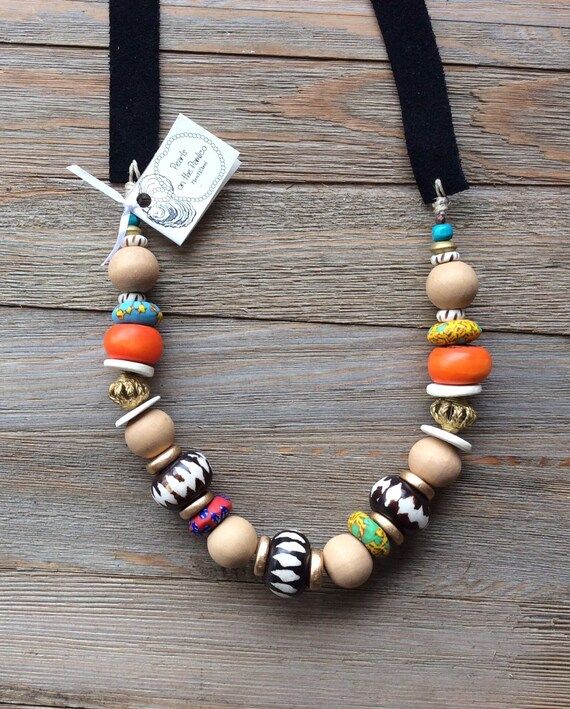 Colorful Bone Bead and Suede Necklace | Etsy | Etsy (US)