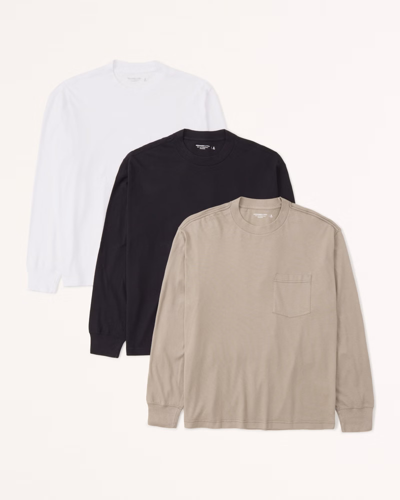 Men's 3-Pack Essential Long-Sleeve Pocket Tee | Men's Tops | Abercrombie.com | Abercrombie & Fitch (US)