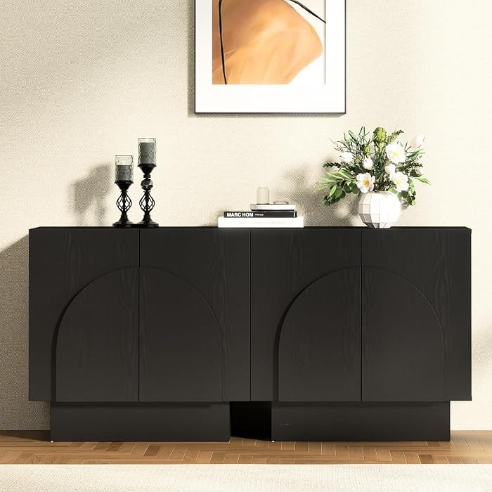 Black Sideboard Buffet Cabinet with Storage, Entryway Accent Cabinet with Arched Doors Modern Cof... | Amazon (US)