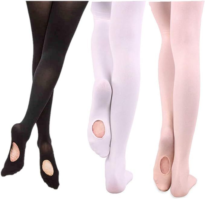 Ballet Tights Toddler 3 Paris Pack Pink White Black Color Convertible dance Tights | Amazon (US)