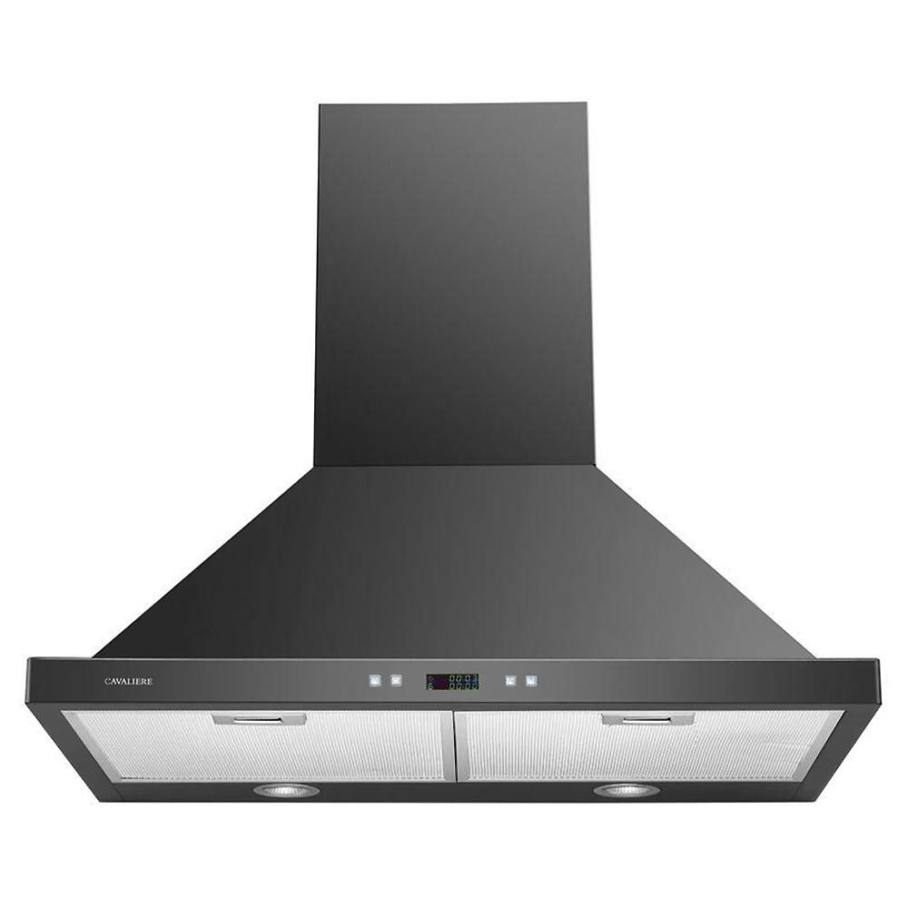 30 in. Convertible Wall Mount Range Hood with Lights in Stainless Steel with Black Finish | The Home Depot