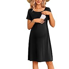 Ekouaer Women's Nursing Dress Summer Short Sleeve Patchwork Maternity Breastfeeding Knee Length D... | Amazon (US)