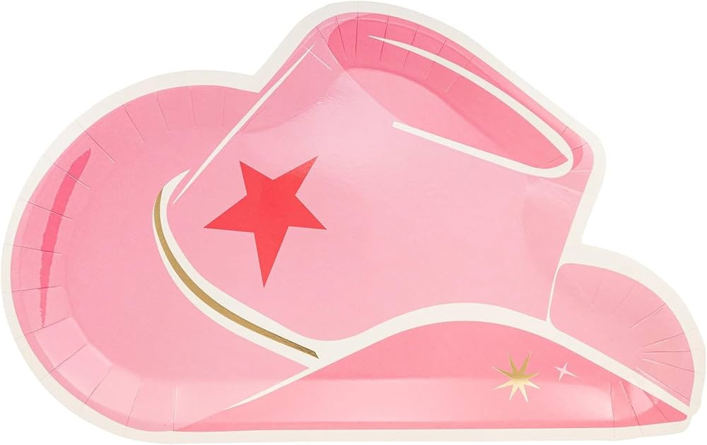 My Mind's Eye Pink Cowgirl Party Plates – 8 Pack Hat-Shaped Plates (12” x 9”) with Gold Foi... | Amazon (US)