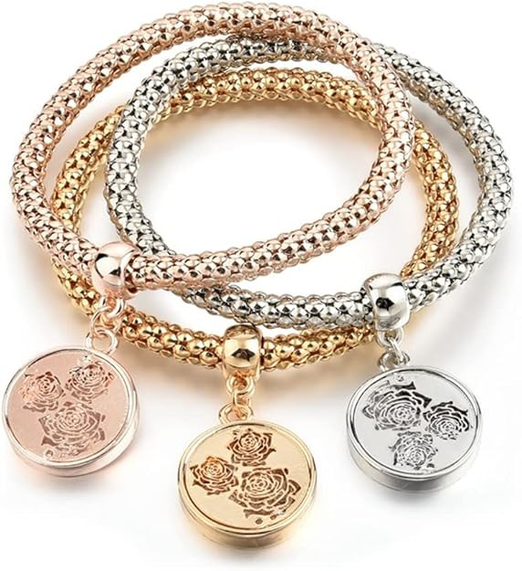 SILANER Crystal Charms Multilayer Bracelets - 3PCS Gold/Silver/Rose Gold Corn Chain Bracelet for ... | Amazon (US)