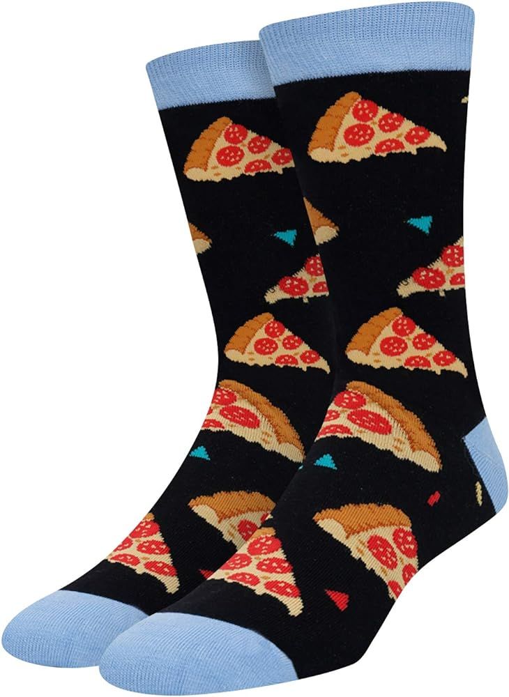 Funny Pizza Crew Socks, Crazy Novelty Food Dress Socks in Black Gift for Men at Amazon Men’s Cl... | Amazon (US)