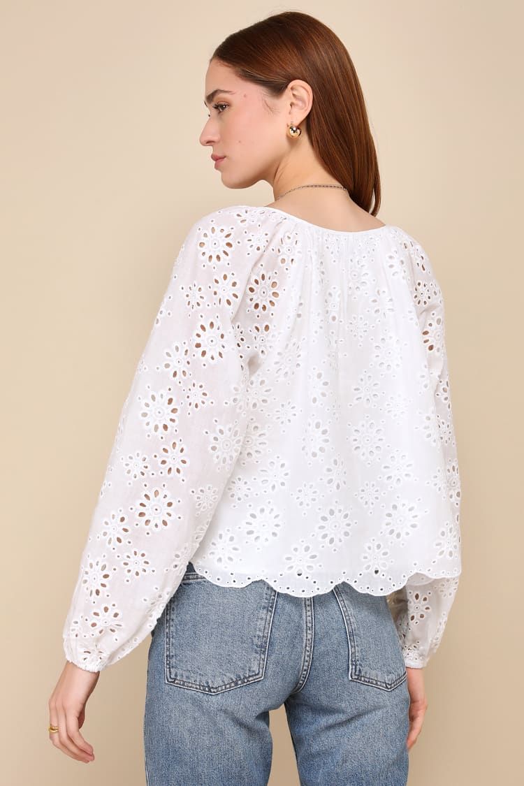 Cutest Occasion White Cotton Embroidered Balloon Sleeve Top | Lulus
