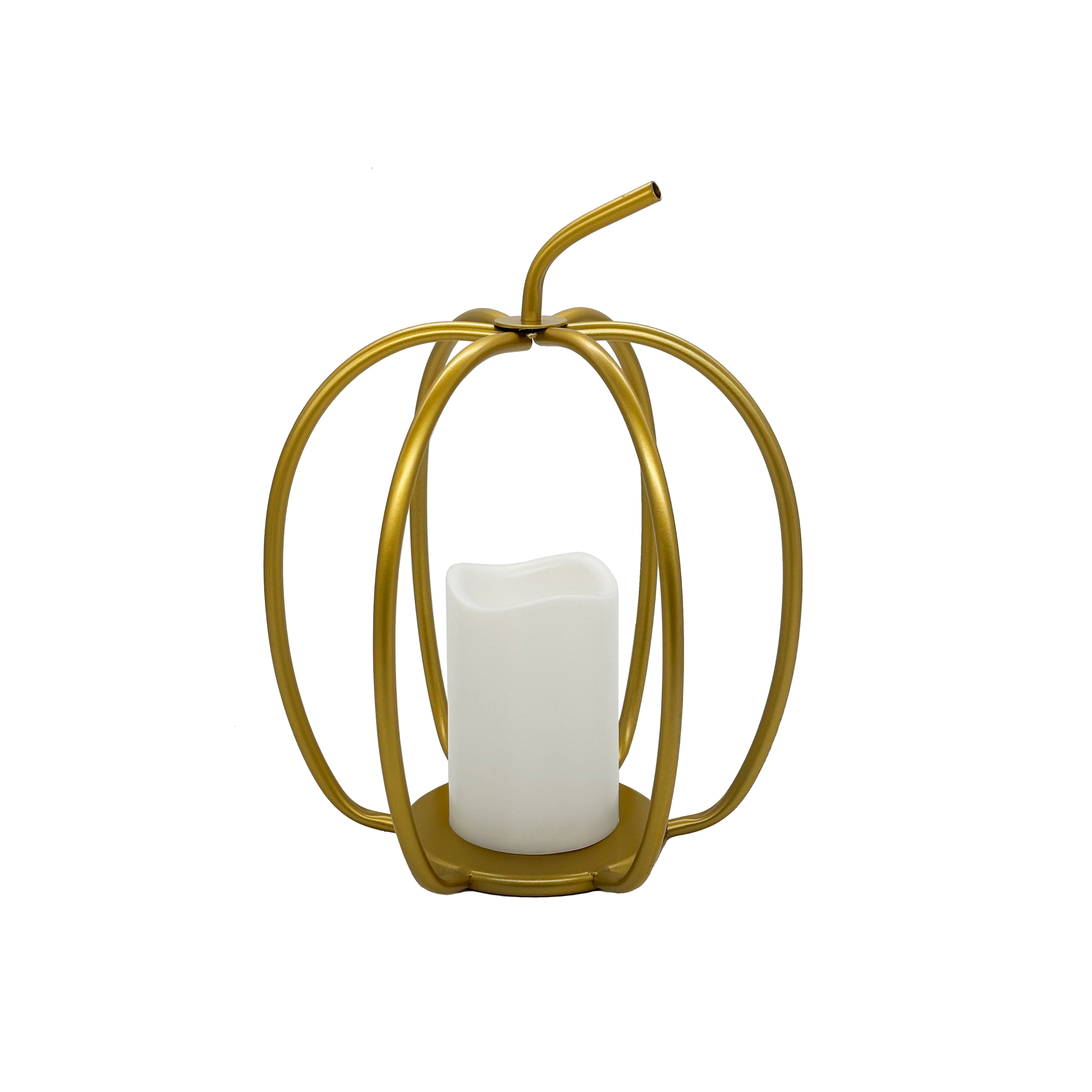 11" Gold Hollow Pumpkin Metal Candle Holder with LED Candle by Ashland®-Fall Home Decor - Walmar... | Walmart (US)