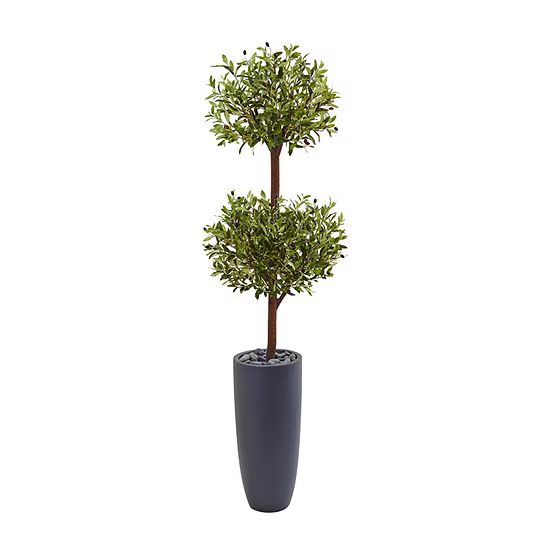 6’ Olive Double Artificial Tree in Gray CylinderPlanter | JCPenney