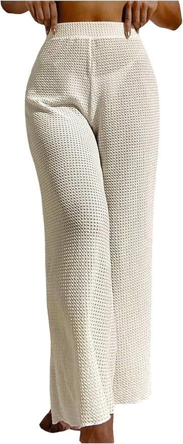 Milumia Women's Waffle Knit Swimsuit Cover Up Pants High Waisted Wide Leg Beach Palazzo Pants    ... | Amazon (US)