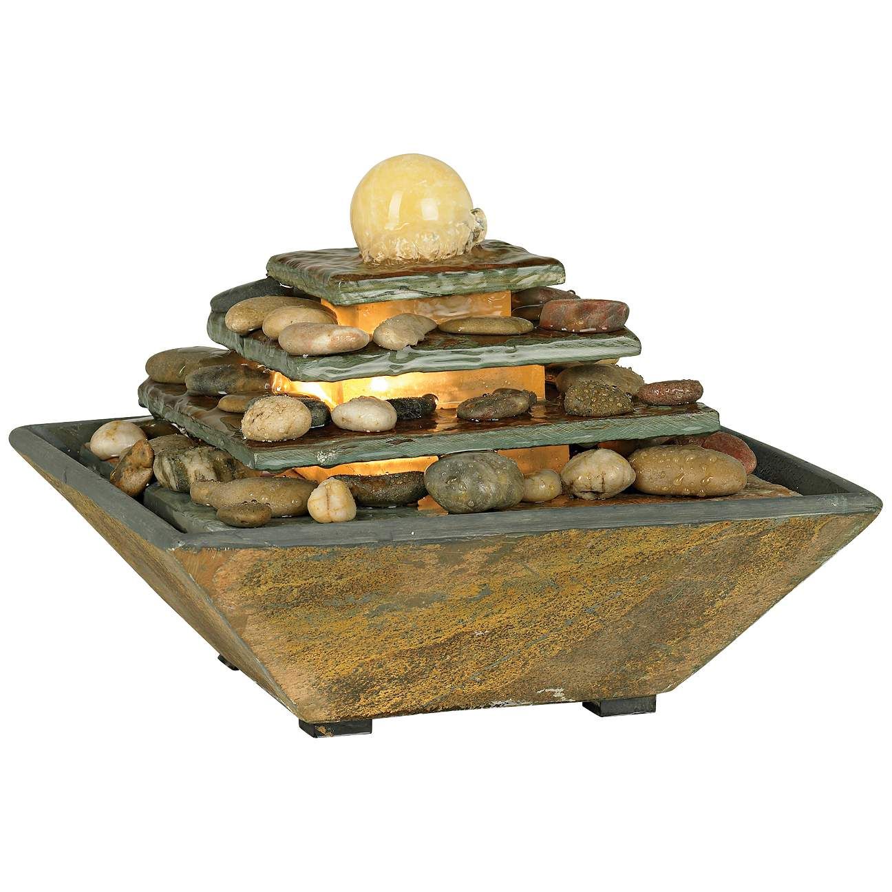 Four Tiers 9" High Slate Stone Feng Shui Table Fountain | Lamps Plus