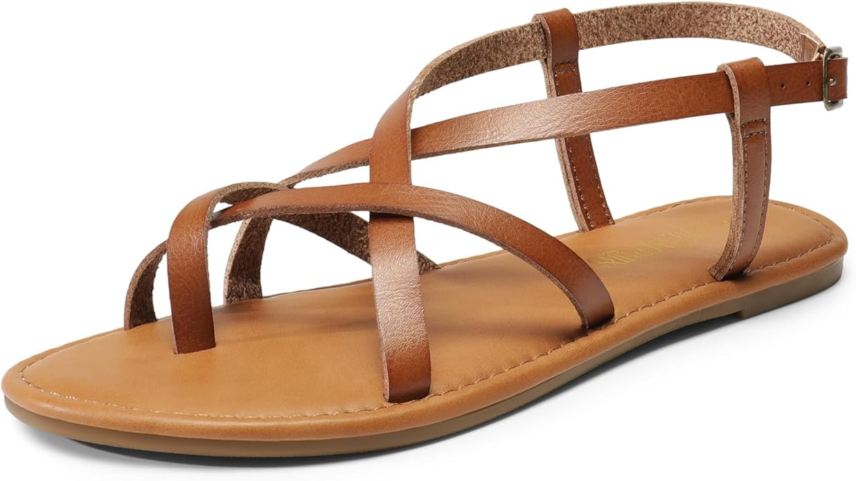 DREAM PAIRS Women's Flat Sandals Strappy Dressy Comfortable Ankle Strap Casual Summer Thong Sanda... | Amazon (US)