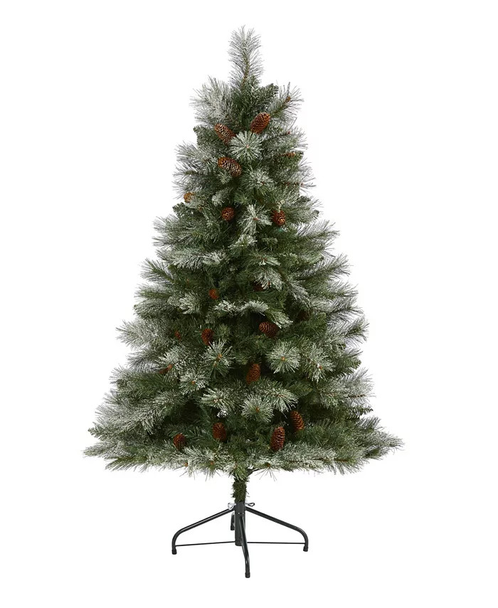 Nearly Natural Snowed French Alps Mountain Pine Artificial Christmas Tree with Bendable Branches ... | Macys (US)