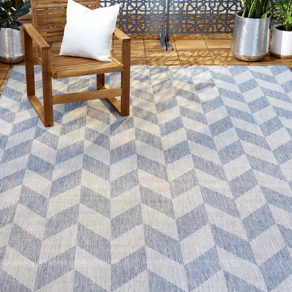 Nicole Miller New York Patio Country Calla Herringbone Indoor/Outdoor Area Rug, Black/Grey | Wayfair North America