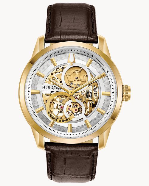 Bulova Sutton Men's Gold Case White Dial Leather Classic Watch | Bulova | Bulova