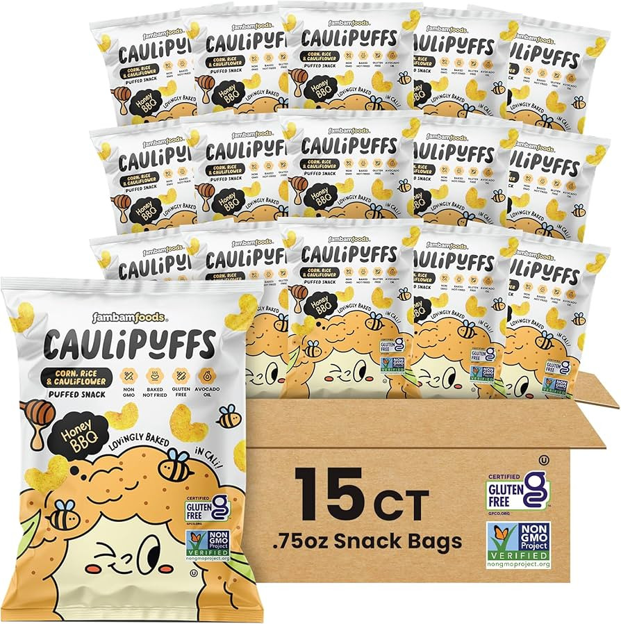 Honey BBQ CauliPuffs - Corn Rice and Cauliflower Gluten Free Puffed Snack (Box of 15, 75oz bags) | Amazon (US)