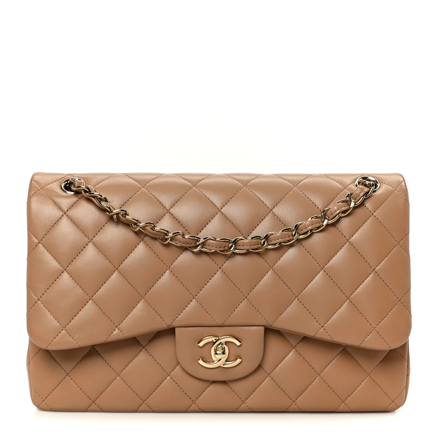 Chanel Lambskin Quilted Jumbo Double Flap Dark Beige 1864700 | FASHIONPHILE (US)