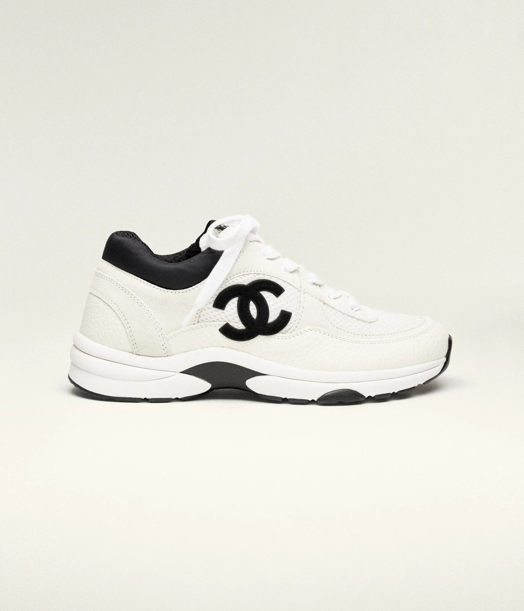 Sneakers - Mesh, suede calfskin & grained calfskin, white & black — Fashion | CHANEL | Chanel, Inc. (US)