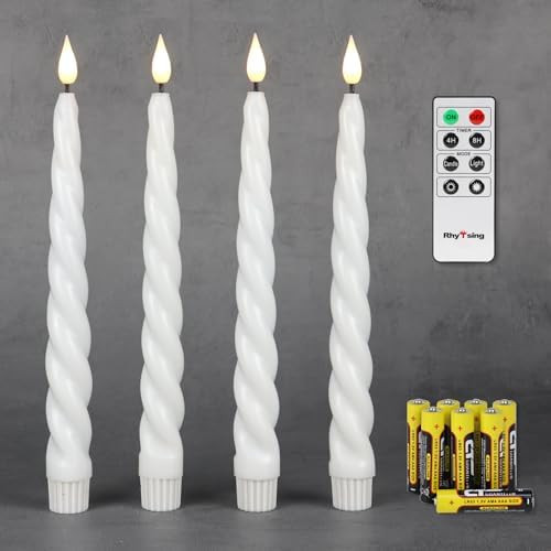 Rhytsing 9.6" White Flameless Twisted Taper Candles with Timer, Battery Operated Spiral Candlesti... | Amazon (US)