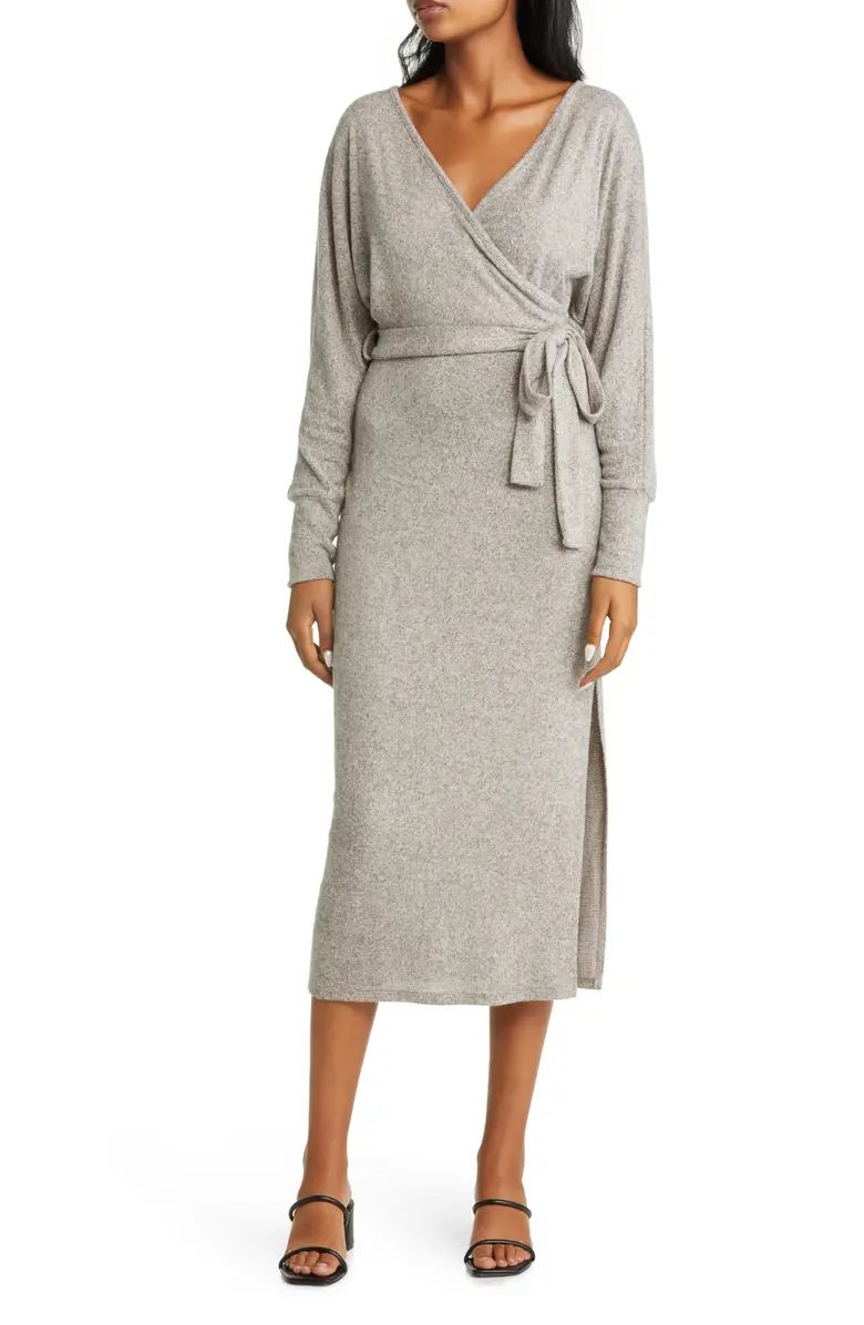 Loveappella Long Sleeve Faux Wrap Midi Dress | Nordstrom | Nordstrom