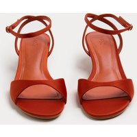 M&S Satin Ankle Strap Kitten Heel Sandals Orange | Marks & Spencer (UK)