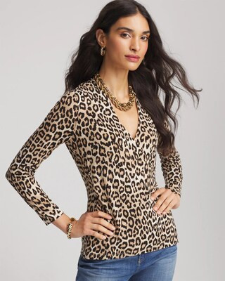 Women's Animal Print Surplice Neck Top in Cream | Chico's | Chico's