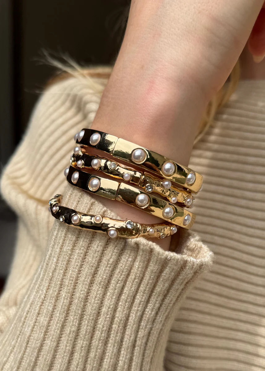 Cora Beaded Metal Cuff Bracelet - Pearl | Benaar La