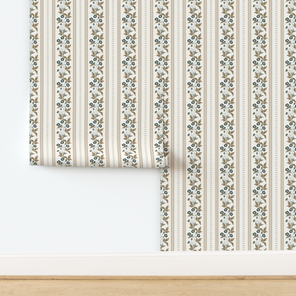 Buttercup stripe large white brown country cottage hand drawn Wallpaper | Spoonflower | Spoonflower