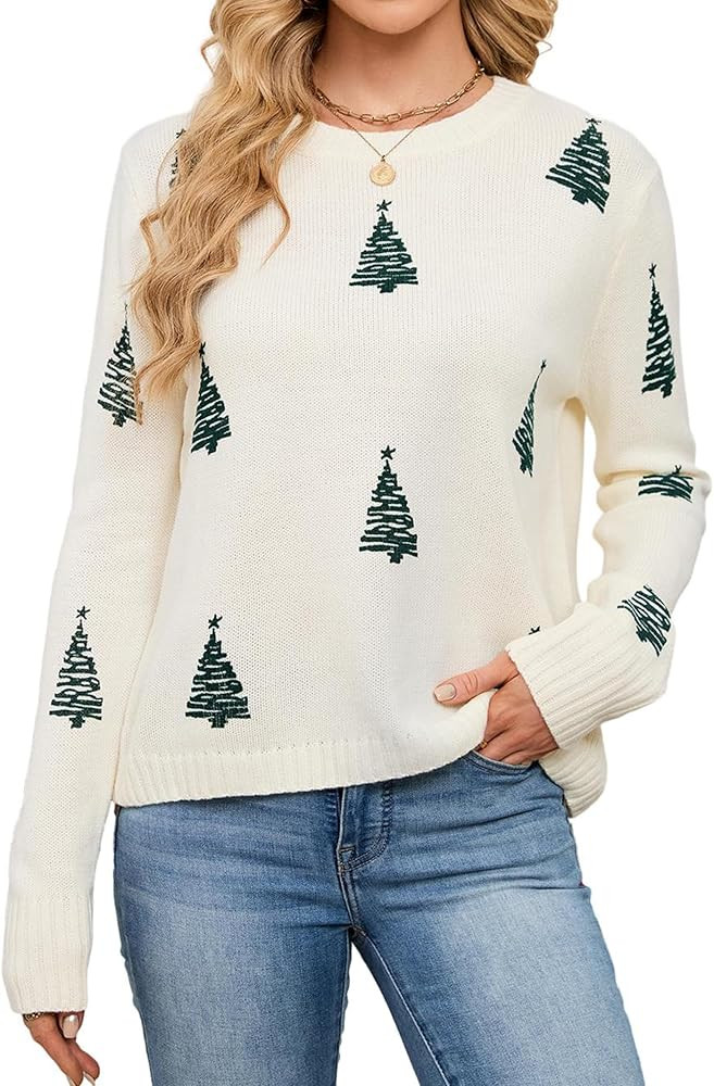 SunnyMelody Women's Cute Christmas Sweater, Snowflake Tree Print Knit Pullover, 2025 Cozy Funny H... | Amazon (US)