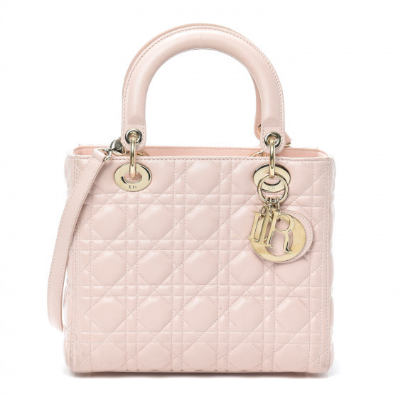 CHRISTIAN DIOR Lambskin Cannage Medium Lady Dior Light Pink | Fashionphile