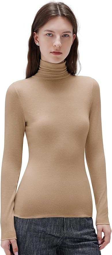 SUUKSESS Women Cashmere Blend Turtleneck Long Sleeve Shirt Fitted Fall Basic Thermal Tops Fall Fa... | Amazon (US)