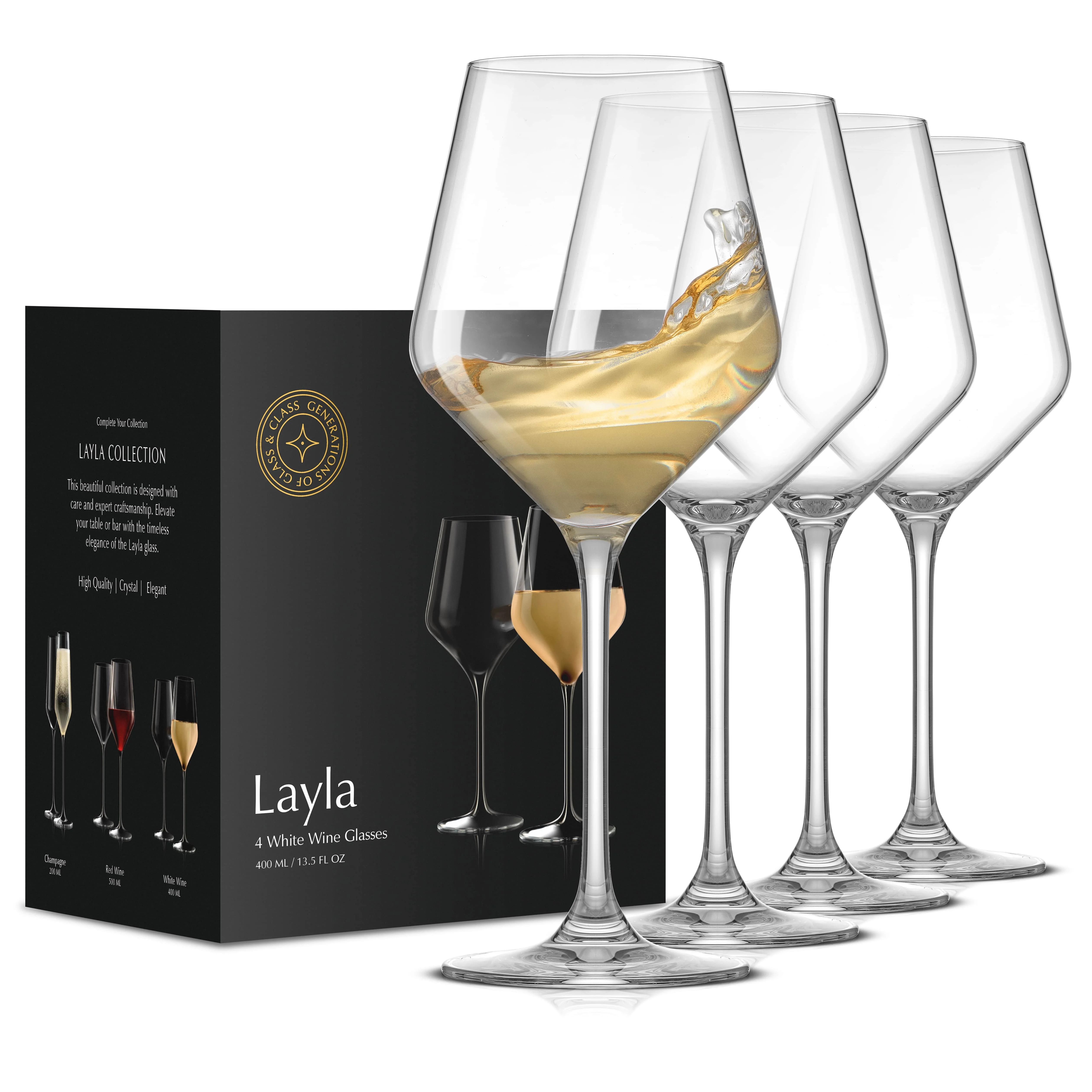 JoyJolt Layla Crystal White Wine Glasses Set of 4 - Stemmed Wine Glasses Set | Walmart (US)