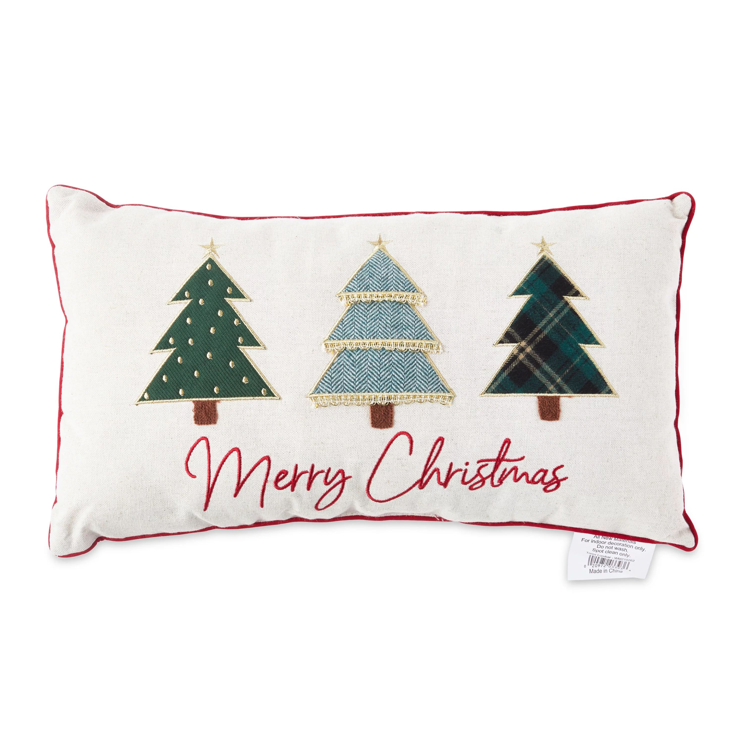 Holiday Time Green Trees Lumbar Christmas Decorative Pillow, 10"x18" | Walmart (US)