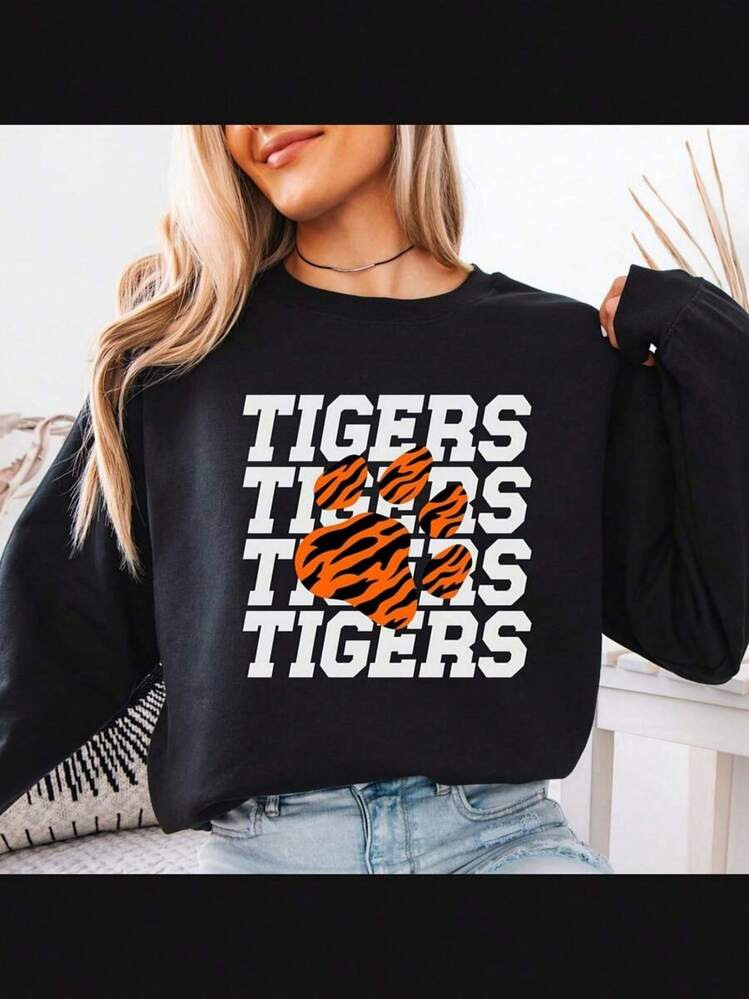 Local-66%Tigers Sweatshirt, Tiger Sweatshirt, Tiger Football Sweater, School Sp (2) | SHEIN