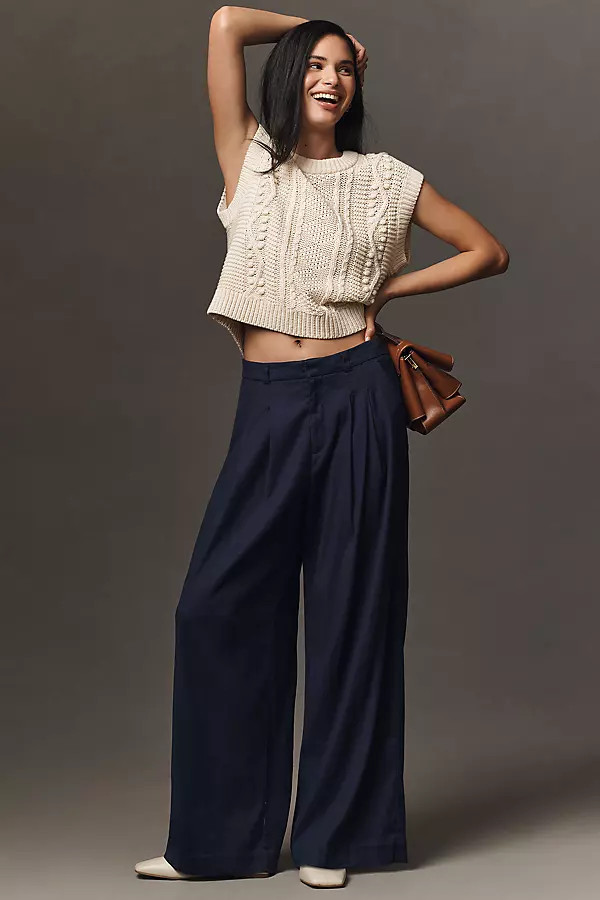 The Avery Pleated Wide-Leg Trousers by Maeve: Linen Edition Pants | Anthropologie (US)