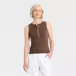 Women's Front Button Tank Top - Universal Thread\u2122 Brown M | Target