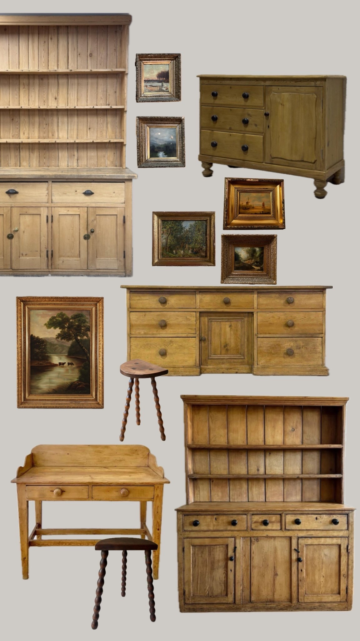 antique pine hutch, antique console, bobbin milking stool, antique oil painting, Etsy finds, character to your home, add soul, wood knobs 

#LTKHome