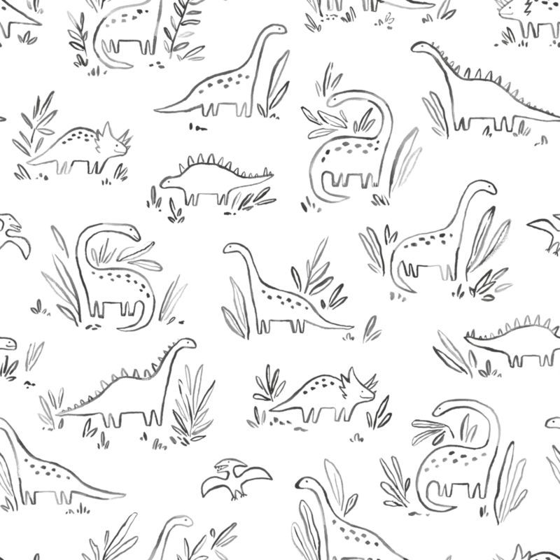 Chasing Paper Black and White Dinosaurs Removable Wallpaper 2'x8' | Crate & Kids | Crate & Barrel