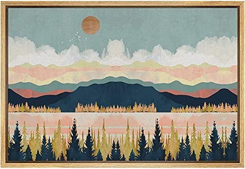SIGNFORD Framed Canvas Print Wall Art Multicolor Mountain, Forest & Lake Abstract Wilderness Illu... | Amazon (US)