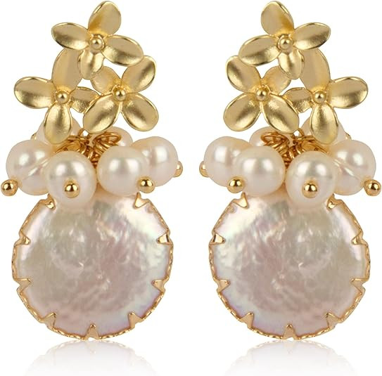 18k Gold Baroque White Big Pearl Drop Earrings For Women Handmade Trendy Comfy Real Freshwater Pe... | Amazon (US)