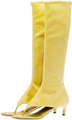 Kluolandi Women's Thong Style Open Toe Knee High Boots with Zipper Stretch Kitten Heel Flip Flop ... | Amazon (US)