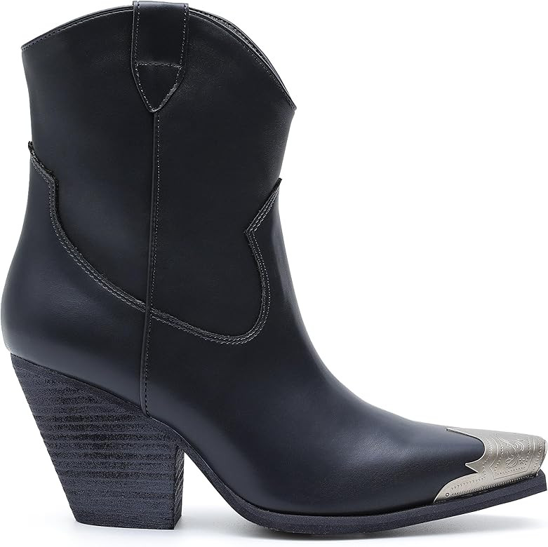 Mi.iM Brayden Chunky Heel Metal Pointed Toe Zip Ankle Boots | Amazon (US)