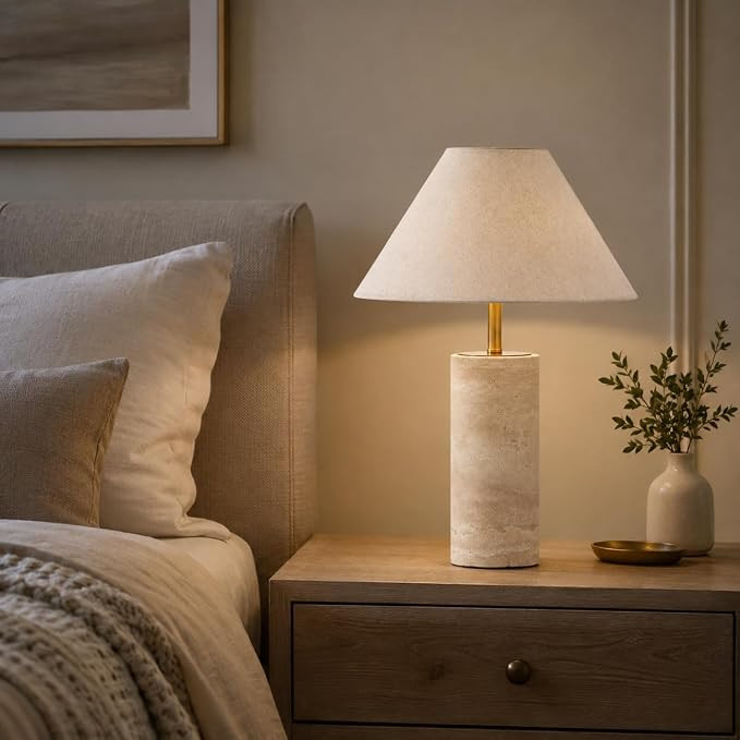 16.54" Marble Table Lamp with Natural Alabaster Veining Decor Ambient Lamp | Amazon (US)