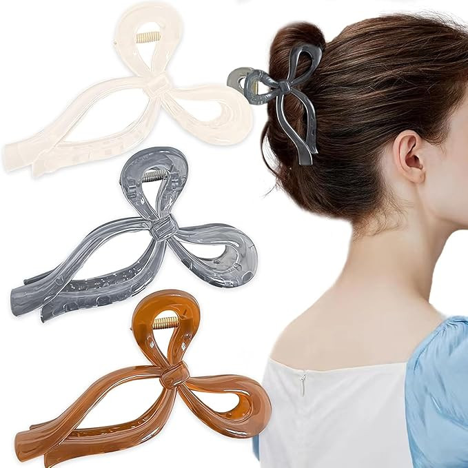 Butterfly Bow Hair Clip - 3 PCS, Resin, Gray, Beige, Brown, 11 cm or 33 inches, for Thick & All H... | Amazon (US)