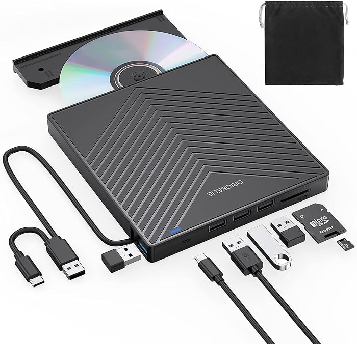 ORIGBELIE External CD DVD Drive, Ultra Slim CD Burner USB 3.0 with 4 USB Ports and 2 TF/SD Card S... | Amazon (US)