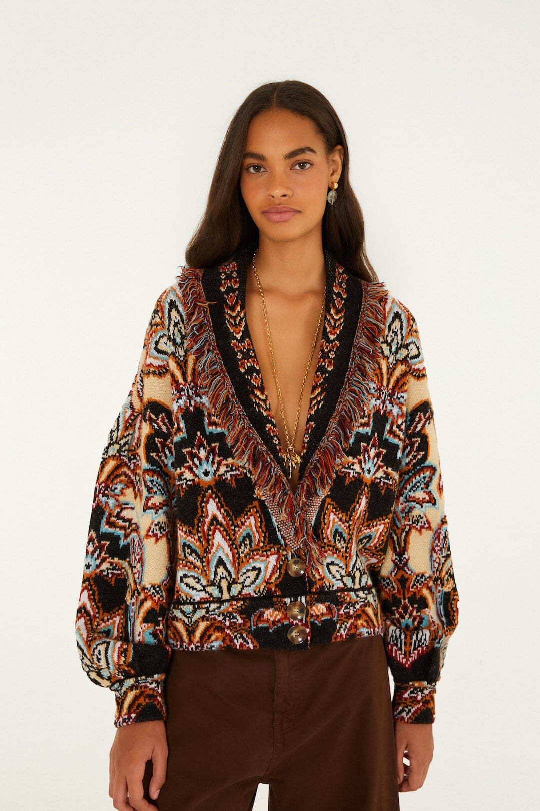 Tapestry Dream Fringe Knit Cardigan, TAPESTRY DREAM CREAM / M | FarmRio (US)