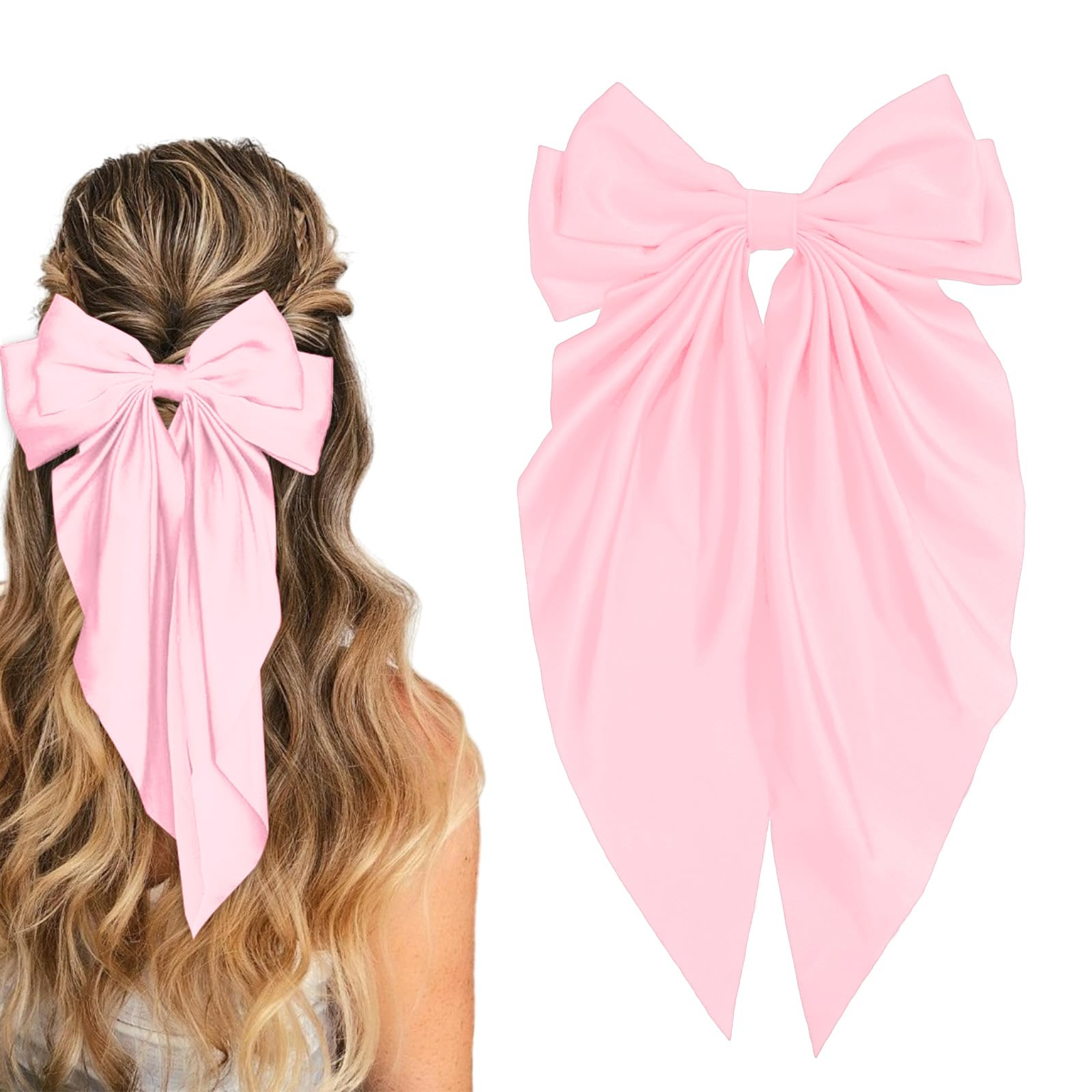 Large Satin Bow Barrettes Clips in Pink - Hair Accessories for Women | Amazon (US)