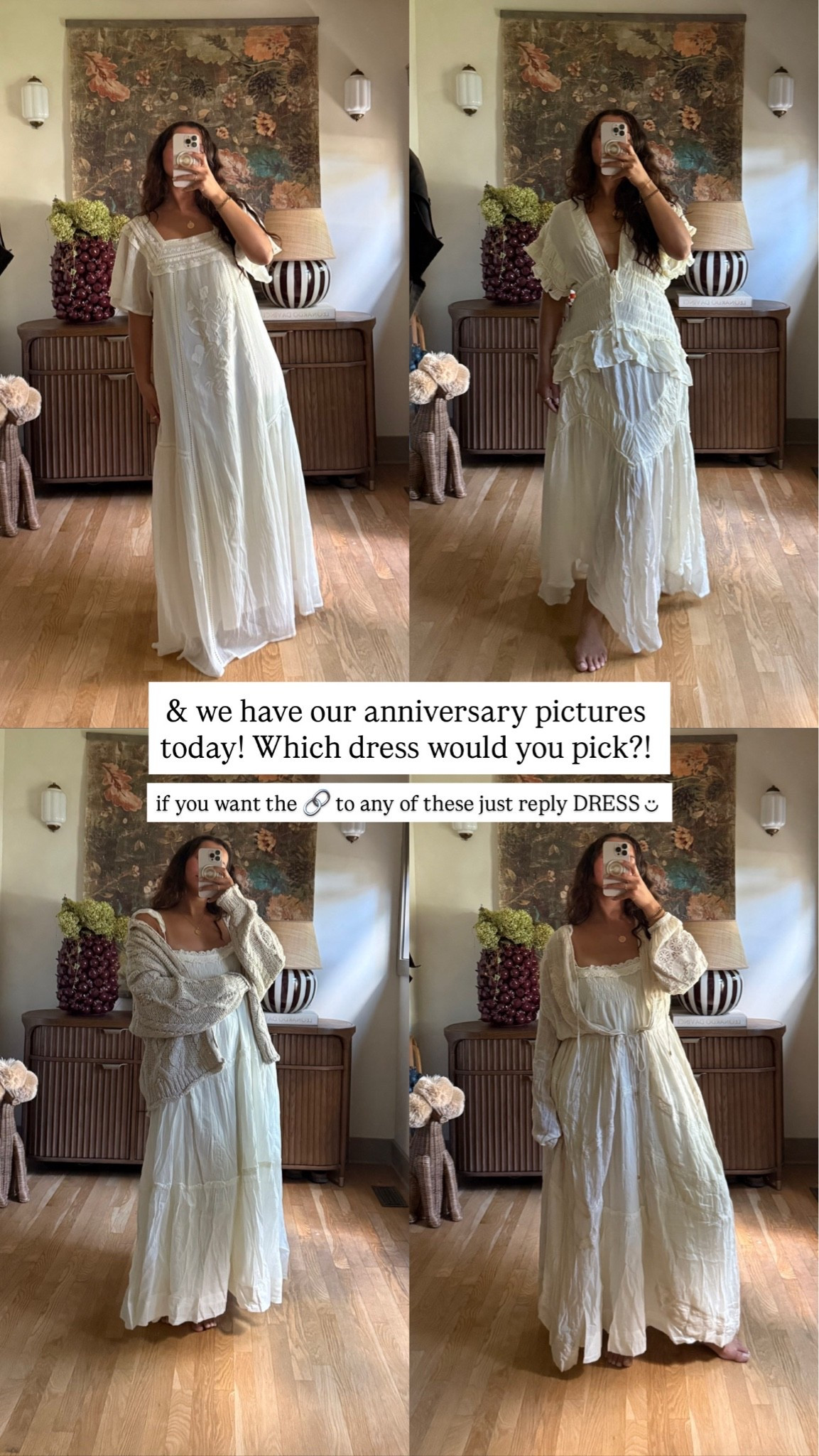 Free people anniversary dress options! Wearing a M in all the dresses & a L in the cardi