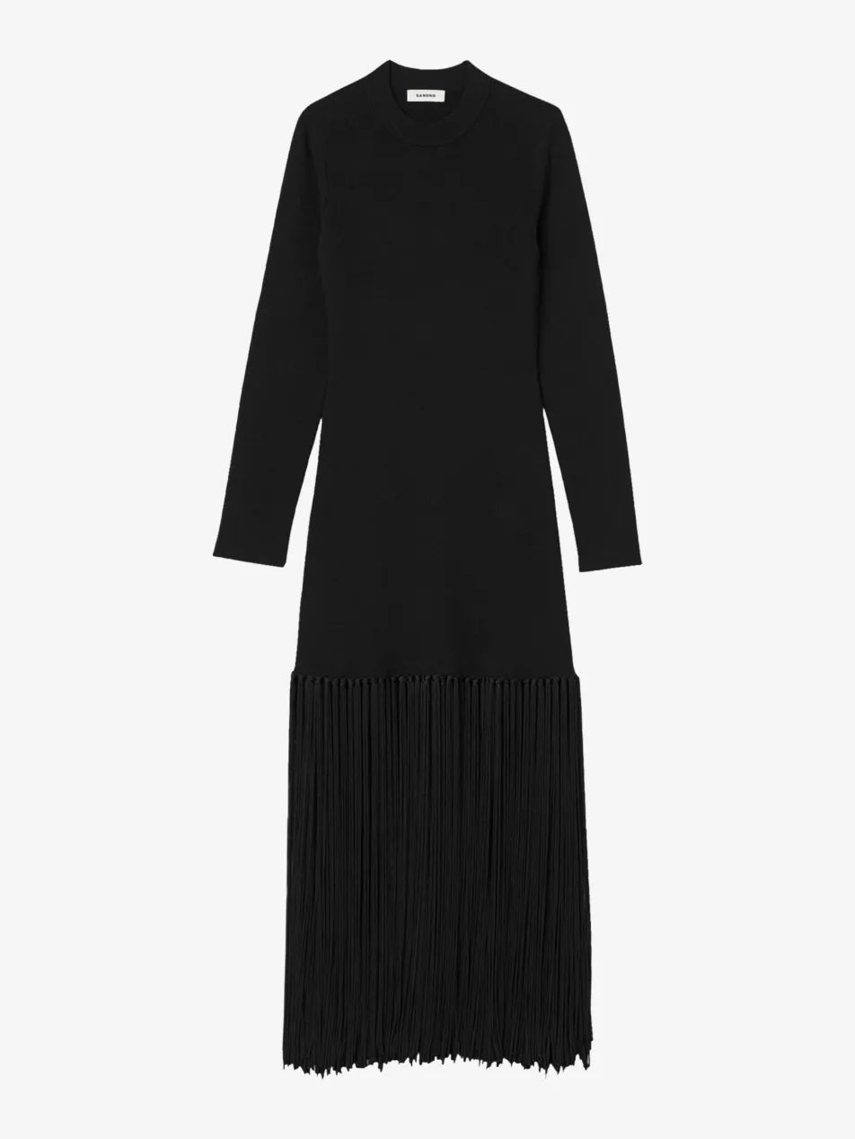 Sheyna fringed-hem long-sleeve stretch-knit maxi dress | Selfridges
