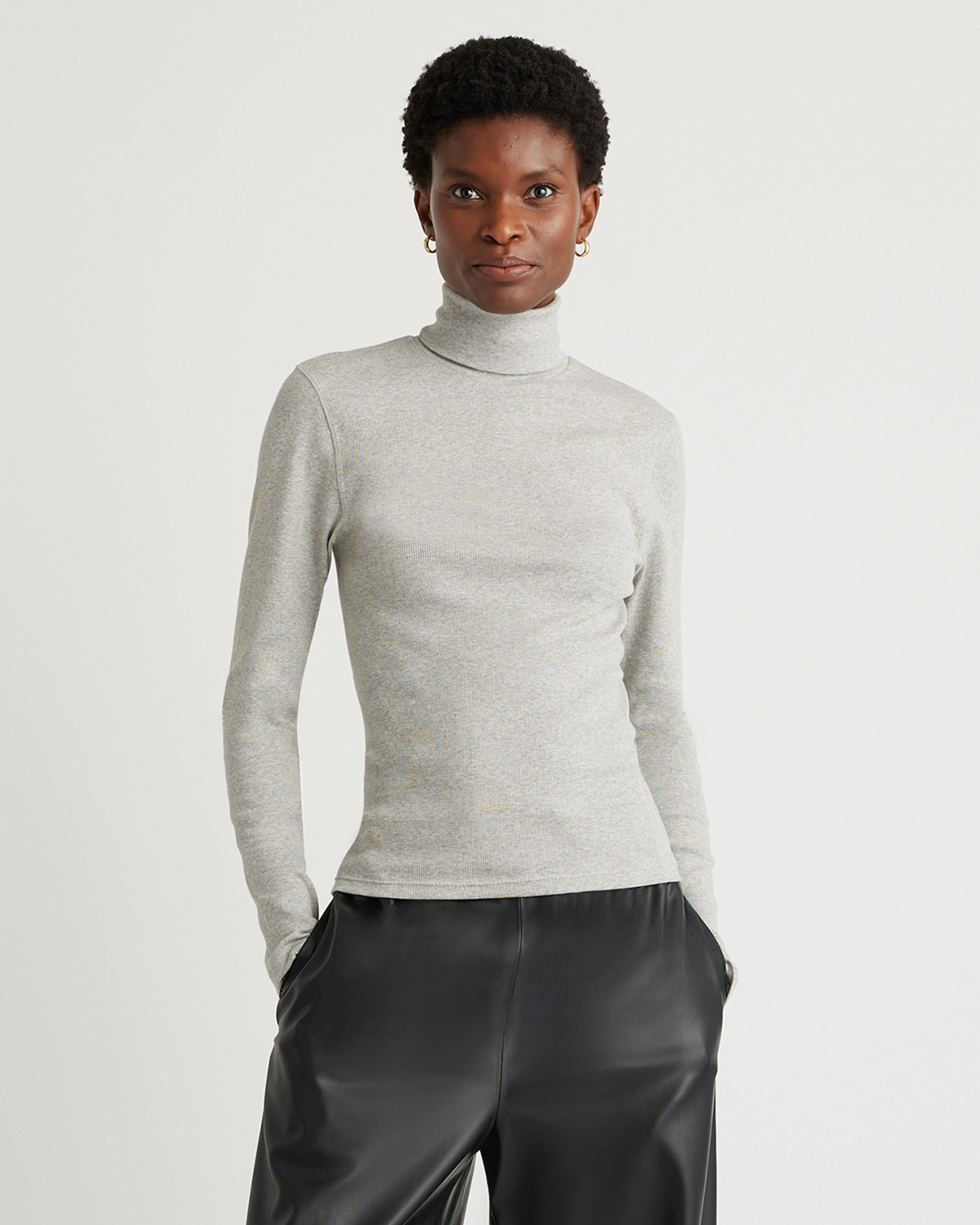 Quince | Women's Micro-Rib Turtleneck Sweater in Heather Grey, Size XL, Organic Cotton | Quince