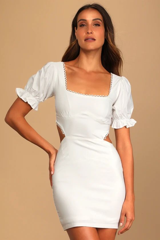 Sit By Me White Puff Sleeve Cutout Bodycon Mini Dress | Lulus (US)